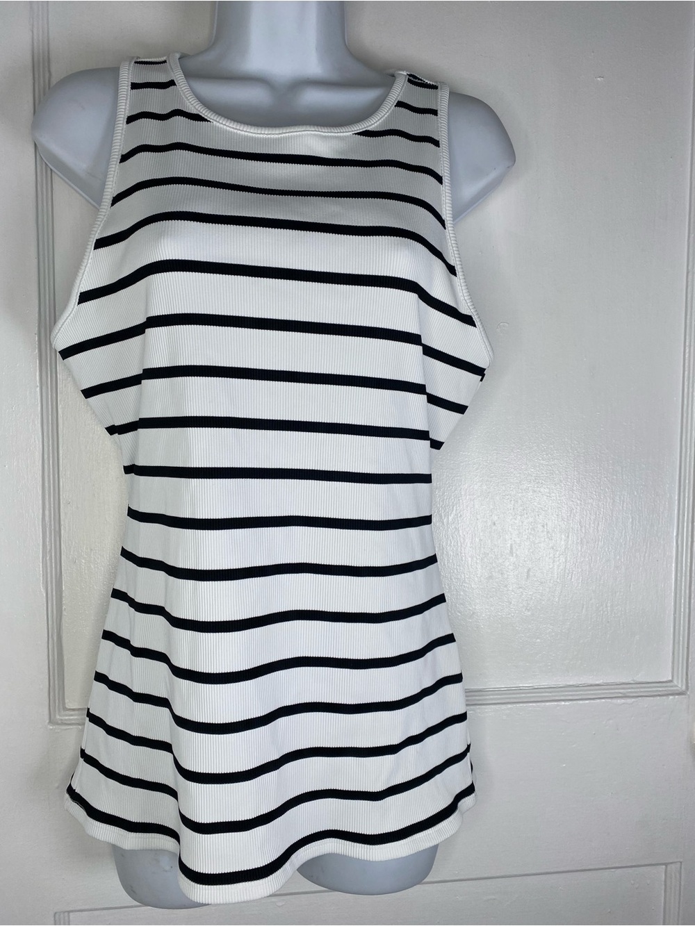 WHBM For Me Women's Black & White Striped Tank Top